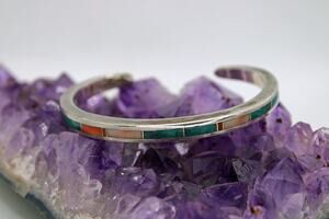Ray Tracey Knifewing Navajo Sterling Silver Inlay Cuff Bracelet